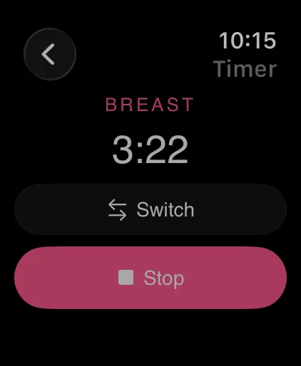Apple Watch: a running breast timer with Switch and Stop