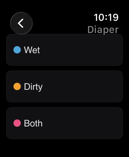 Apple Watch: diaper logging — Wet, Dirty, or Both